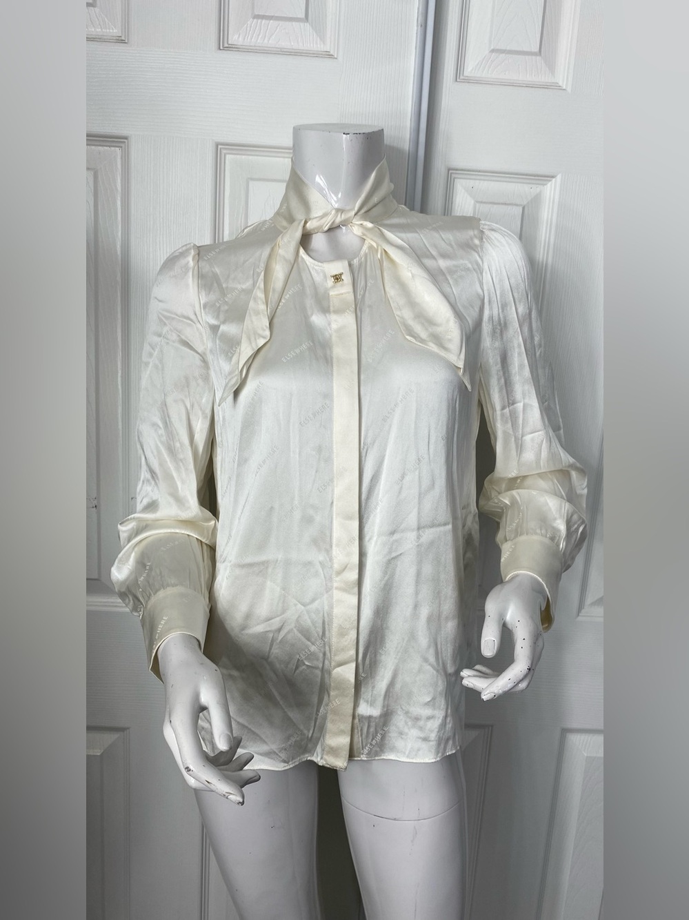 ‼️Silk Tie-Neck Blouse in Cream